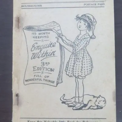 Enquire Within, 3rd Edition, Invercargill, W. J. Crawford, Printer,, Cooking, Household Hints, Dead Souls Book Shop