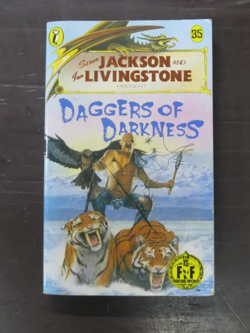 Luke Sharp, Daggers of Darkness, Illustrated by Martin McKenna, Steve Jackson, Ian Livingstone, 35 Fighting Fantasy, Puffin Books, London, 1988, Fantasy, Dead Souls Bookshop, Dunedin Book Shop