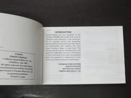 XT600EB Yamaha Owner's Manual, 1990 - Image 4