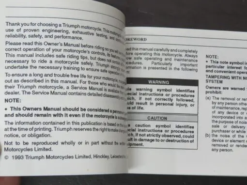 Triumph Trident, Sprint, Trophy, Daytona Owner's Handbook, 1993 - Image 5