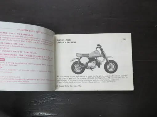 Z50R Honda Owner's Manual, 1986 - Image 5