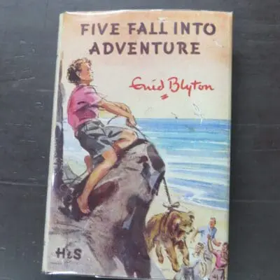 Enid Blyton, Five Fall Into Adventure, Illustrations by Eileen Soper, Hodder and Stoughton, London, second impression, 1951 (1950), hardback with dustjacket, 192 pages, 19 cm x 13 cm, Literature, Children's Literature, Vintage, Collectable, Dead Souls Bookshop, Dunedin Book Shop