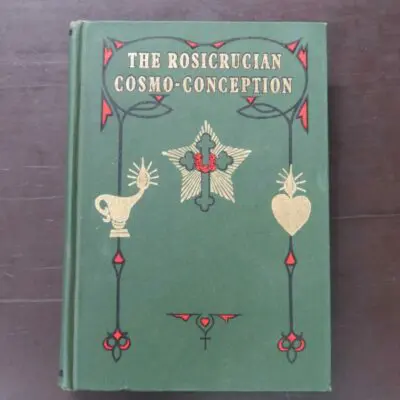 Max Heindel, The Rosicrucian Cosmo-Conception or Mythic Christianity, The Rosicrucian Fellowship, California, 1971 reprint 26th edition (1909), hardback, pictorial boards, 703 pages, 19.5 cm x 14 cm, Religion, Occult, Philosophy, Dead Souls Bookshop, Dunedin Book Shop