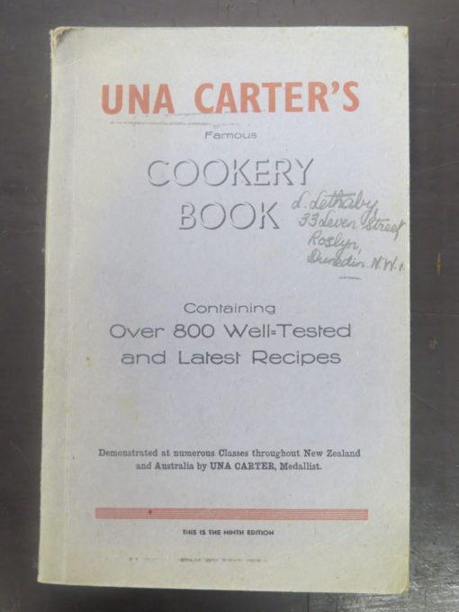 Una Carter, Famous Cookery Book, 9th Edition, Wellington, Cooking, Cookery, Dead Souls Bookshop, Dunedin Book Shop