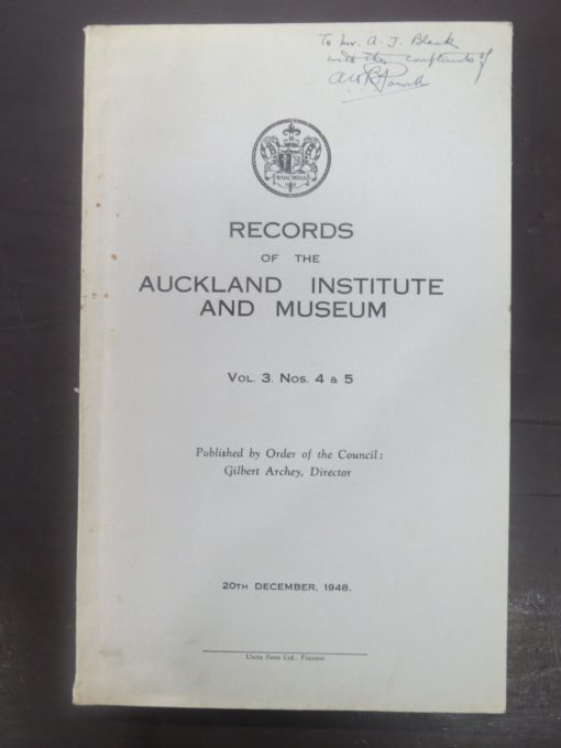 Records of the Auckland Institute and Museum, Vol. 3, Natural History, New Zealand Non-Fiction, Science, Dead Souls Bookshop, Dunedin Book Shop