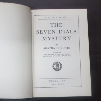 Agatha Christie, Seven Dials Mystery, Midnite Mysteries, Book, Inc., New York, 1945 reprint (1929), Crime, Mystery, Detection, Dead Souls Bookshop
