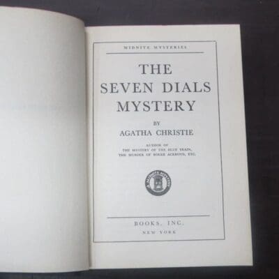 Agatha Christie, Seven Dials Mystery, Midnite Mysteries, Book, Inc., New York, 1945 reprint (1929), Crime, Mystery, Detection, Dead Souls Bookshop