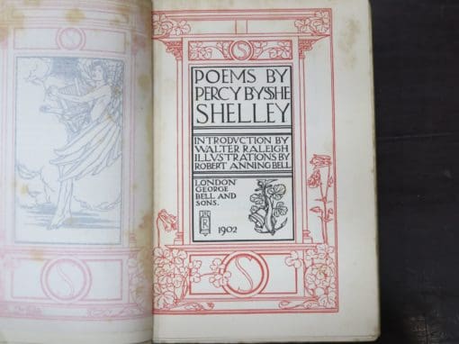 Percy Bysshe Shelley, Poems, Introduction by Walter Raleigh, Illustrations by Robert Anning Bell, The Endymion Series, George Bells and Sons, 1902,, Poetry, Literature, Art, Illustration, Dead Souls Bookshop, Dunedin Book Shop