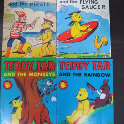 Teddy Tar and the Rainbow, Teddy Tar and the Monkey, Teddy Tar and the Flying Saucer, Teddy Tar and the Pirate, L/ Miller and Co., London, Illustration, Vintage, Dead Souls Bookshop, Dunedin Book Shop