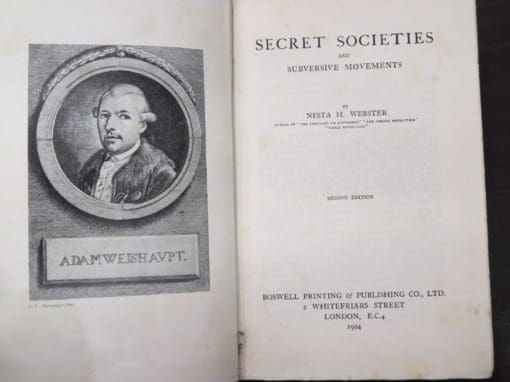 Nesta H. Webster, Secret Societies And Subversive Movements, Boswell Printing, London, 1924 reprint (1924), Occult, Philosophy, Religion, Dead Souls Bookshop, Dunedin Book Shop