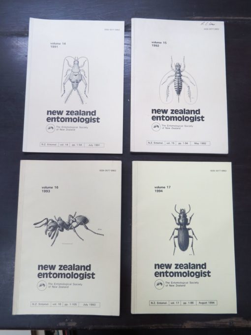New Zealand Entomologist, The Entomological Society of New Zealand, 4 issues: Vol. 14, 1991, Vol. 15, 1992, Vol. 16, 1993, Vol. 17, 1994, New Zealand Non-Fiction, Science, Natural History, New Zealand Natural History, Dead Souls Bookshop, Dunedin Book Shop