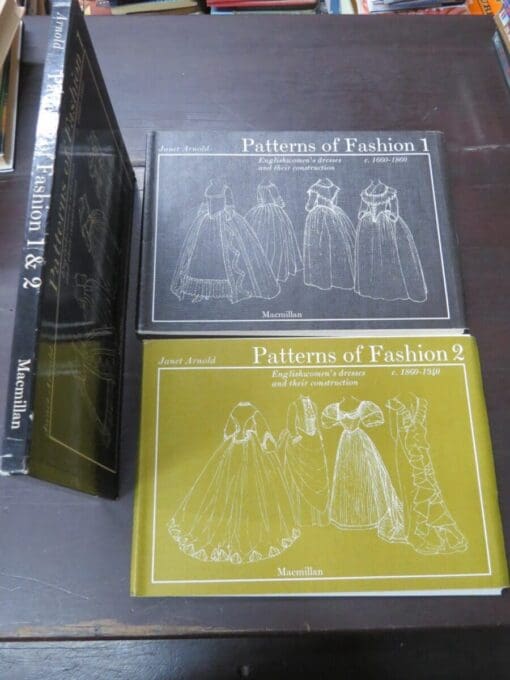 Janet Arnold, Patterns of Fashion, Parts 1 & 2, Englishwomen's dresses and their construction, C. 1660 - 1860, C. 1860 - 1940 in slipcase, Macmillan, London, 1975 reprint (1964, 1972), Craft, Dead Souls Bookshop, Dunedin Book Shop