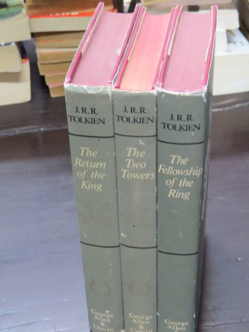 J. R. R. Tolkien, Lord of the Rings, 3 volumes: The Fellowship of the Ring, The Two Towers, The Return of the King, George Allen & Unwin, London, Revised Editions, 1971 (1954), 1970 (1954) and 1970 (1955) reprints, Fantasy, Dead Souls Bookshop, Dunedin Book Shop