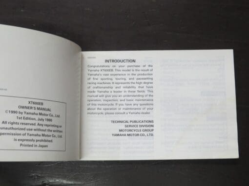 XT600EB Yamaha Owner's Manual, 1990 - Image 4