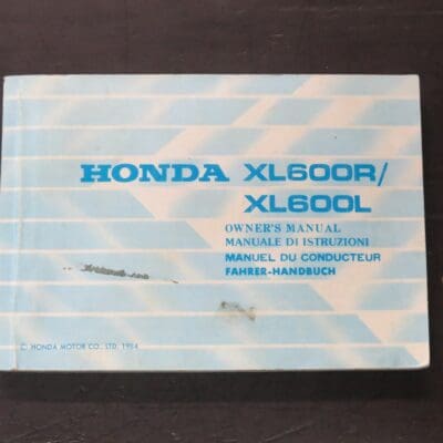 XL600R, XL600L Honda Owner's Manual, Honda Motor Co., Ltd, Japan, 1984, Motorcycle, Automobiles, Dead Souls Bookshop, Dunedin Book Shop
