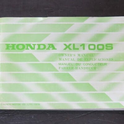 XL100S Honda Owner's Manual, Honda Motor Co., Ltd, Japan, 1978, Motorcycle, Automobiles, Dead Souls Bookshop, Dunedin Book Shop
