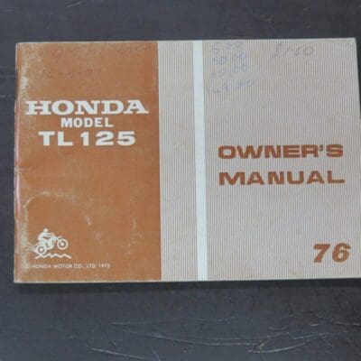 TL125 Honda Owner's Manual, 1976, Honda Motor Co., Ltd, Japan, 1975, Motorcycle, Automobiles, Dead Souls Bookshop, Dunedin Book Shop