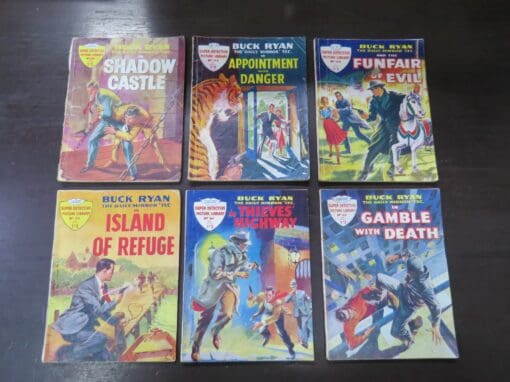 Super Detective Picture Library, Buck Ryan x12: no. 158, 156, 162, 164, 180, 174, 184, 182, 186, 168, 170, 176, Illustration, Vintage, Comic, Dead Souls Bookshop, Dunedin Book Shop