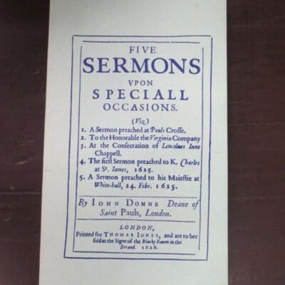 John Donne, Five Sermons Upon Special Occasions, 1626, Scholar Press, England, 1970, paperback, 22.5 cm x 13.5 cm, Literature, Religion, Dead Souls Bookshop, Dunedin Book Shop