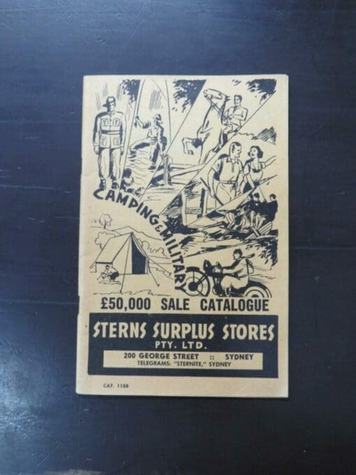 Camping and Military Sale Catalogue, Sterns Surplus Stores, 200 George Street, Sydney, stapled booklet, 64 pages, illustrated, 21.5 cm x 14 cm, Military, Australia, Dead Souls Bookshop, Dunedin Book Shop
