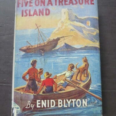 Enid Blyton, Five On A Treasure Island, With Thirty-Two Full Page Drawings by Eileen Soper, Hodder and Stoughton, London, 6th Impression, 1949 Reprint (1942), hardback with dustjacket, 191 pages, 19 cm x 13 cm, Literature, Dead Souls Bookshop, Dunedin Book Shop