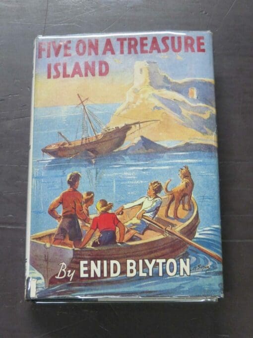 Enid Blyton, Five On A Treasure Island, With Thirty-Two Full Page Drawings by Eileen Soper, Hodder and Stoughton, London, 6th Impression, 1949 Reprint (1942), hardback with dustjacket, 191 pages, 19 cm x 13 cm, Literature, Dead Souls Bookshop, Dunedin Book Shop