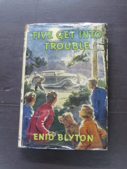 Enid Blyton, Five Get Into Trouble, Hodder and Stoughton, London, 1949, hardback with dustjacket, 190 pages, 19 cm x 13 cm, Literature, Children's Literature, Vintage, Collectable, Dead Souls Bookshop, Dunedin Book Shop