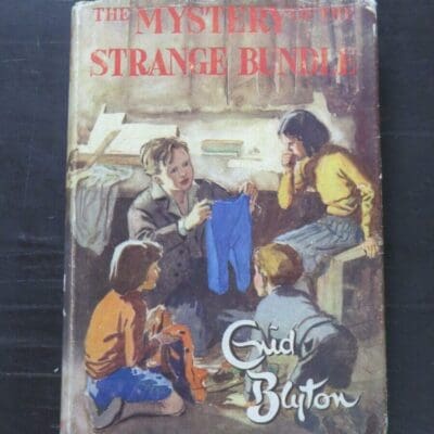 Enid Blyton, The Mystery Of The Strange Bundle, Being the Tenth Adventure of the Five Find-outers and Dog, Illustrated by Treyer Evans, Methuen, London, 1958 reprint (1952), hardback with dustjacket, 179 pages, 19 cm x 13 cm, Literature, Vintage, Dead Souls Bookshop, Dunedin Book Shop